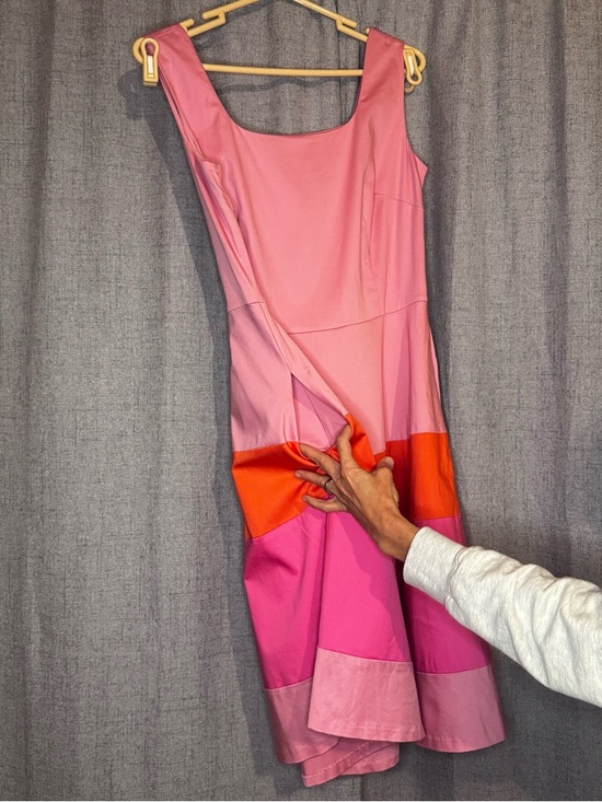 Isaac Mizrahi Pink, Orange & Dark Pink Colorblock Sleeveless Fit-and-Flare Dress - Picture 5 of 13